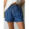 image:imageAstylish Womens High Waisted Shorts Jean Stretchy Casual Fashion Trendy Striped Button Front Denim ShortsBluing