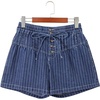 image:imageAstylish Womens High Waisted Shorts Jean Stretchy Casual Fashion Trendy Striped Button Front Denim ShortsNavy Blue