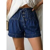 image:imageAstylish Womens High Waisted Shorts Jean Stretchy Casual Fashion Trendy Striped Button Front Denim ShortsNavy Blue