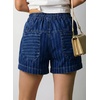 image:imageAstylish Womens High Waisted Shorts Jean Stretchy Casual Fashion Trendy Striped Button Front Denim ShortsNavy Blue