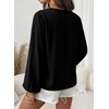 image:imageAstylish Womens Scalloped V Neck Ruffle Blouse Lantern Sleeves Tops Chiffon Office Work Trendy Dressy Blouses ShirtsBlack