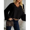image:imageAstylish Womens Scalloped V Neck Ruffle Blouse Lantern Sleeves Tops Chiffon Office Work Trendy Dressy Blouses ShirtsBlack