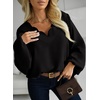image:imageAstylish Womens Scalloped V Neck Ruffle Blouse Lantern Sleeves Tops Chiffon Office Work Trendy Dressy Blouses ShirtsBlack
