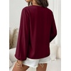 image:imageAstylish Womens Scalloped V Neck Ruffle Blouse Lantern Sleeves Tops Chiffon Office Work Trendy Dressy Blouses ShirtsBurgundy