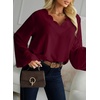 image:imageAstylish Womens Scalloped V Neck Ruffle Blouse Lantern Sleeves Tops Chiffon Office Work Trendy Dressy Blouses ShirtsBurgundy