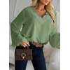 image:imageAstylish Womens Scalloped V Neck Ruffle Blouse Lantern Sleeves Tops Chiffon Office Work Trendy Dressy Blouses ShirtsGrass Green