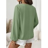 image:imageAstylish Womens Scalloped V Neck Ruffle Blouse Lantern Sleeves Tops Chiffon Office Work Trendy Dressy Blouses ShirtsGrass Green