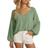 image:imageAstylish Womens Scalloped V Neck Ruffle Blouse Lantern Sleeves Tops Chiffon Office Work Trendy Dressy Blouses ShirtsGrass Green