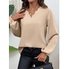 image:imageAstylish Womens Scalloped V Neck Ruffle Blouse Lantern Sleeves Tops Chiffon Office Work Trendy Dressy Blouses ShirtsKhaki