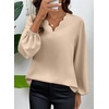 image:imageAstylish Womens Scalloped V Neck Ruffle Blouse Lantern Sleeves Tops Chiffon Office Work Trendy Dressy Blouses ShirtsKhaki