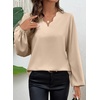 image:imageAstylish Womens Scalloped V Neck Ruffle Blouse Lantern Sleeves Tops Chiffon Office Work Trendy Dressy Blouses ShirtsKhaki