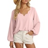 image:imageAstylish Womens Scalloped V Neck Ruffle Blouse Lantern Sleeves Tops Chiffon Office Work Trendy Dressy Blouses ShirtsPink