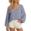 image:imageAstylish Womens Scalloped V Neck Ruffle Blouse Lantern Sleeves Tops Chiffon Office Work Trendy Dressy Blouses ShirtsSky Blue