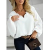 image:imageAstylish Womens Scalloped V Neck Ruffle Blouse Lantern Sleeves Tops Chiffon Office Work Trendy Dressy Blouses ShirtsWhite