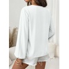 image:imageAstylish Womens Scalloped V Neck Ruffle Blouse Lantern Sleeves Tops Chiffon Office Work Trendy Dressy Blouses ShirtsWhite