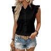 image:imageAstylish Womens 2026 Floral Chiffon Blouses V Neck Ruffle Sleeve Fitted Tops Boho Chic Tank ShirtsY Solid Black