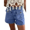 image:imageAstylish Womens Casual Jean Shorts High Waisted Flap Cargo Pockets Denim Shorts Stretchy Summer Hot Short JortsBeau Blue