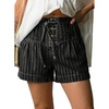 image:imageAstylish Womens High Waisted Shorts Jean Stretchy Casual Fashion Trendy Striped Button Front Denim ShortsBlack