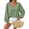 image:imageAstylish Womens Scalloped V Neck Ruffle Blouse Lantern Sleeves Tops Chiffon Office Work Trendy Dressy Blouses ShirtsGrass Green