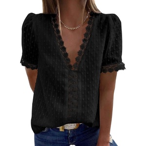 image:imageAstylish Womens 2023 Lace V Neck Tunic Tank Tops Casual Sleeveless Shirt BlouseU Black