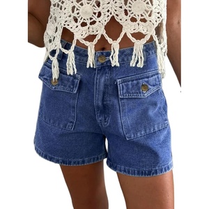 image:imageAstylish Womens Casual Jean Shorts High Waisted Flap Cargo Pockets Denim Shorts Stretchy Summer Hot Short JortsAshleigh Blue