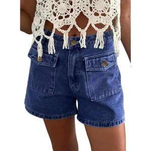 image:imageAstylish Womens Casual Jean Shorts High Waisted Flap Cargo Pockets Denim Shorts Stretchy Summer Hot Short JortsDusk Blue