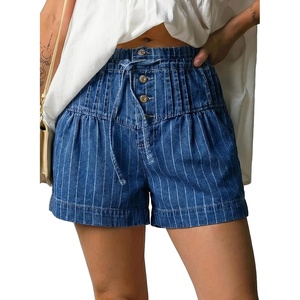 image:imageAstylish Womens High Waisted Shorts Jean Stretchy Casual Fashion Trendy Striped Button Front Denim ShortsBluing