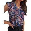 image:imageAstylish Womens 2026 Floral Chiffon Blouses V Neck Ruffle Sleeve Fitted Tops Boho Chic Tank ShirtsY Paisley Purple