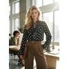 image:imageAstylish Womens Polka Dot Long Sleeve Blouse with Tie Neck Business Casual TopBlack