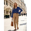 image:imageAstylish Womens Polka Dot Long Sleeve Blouse with Tie Neck Business Casual TopBlue