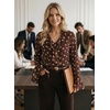 image:imageAstylish Womens Polka Dot Long Sleeve Blouse with Tie Neck Business Casual TopCoffee