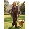image:imageAstylish Womens Polka Dot Long Sleeve Blouse with Tie Neck Business Casual TopCoffee