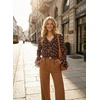 image:imageAstylish Womens Polka Dot Long Sleeve Blouse with Tie Neck Business Casual TopCoffee