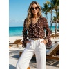 image:imageAstylish Womens Polka Dot Long Sleeve Blouse with Tie Neck Business Casual TopCoffee