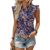 image:imageAstylish Womens 2026 Floral Chiffon Blouses V Neck Ruffle Sleeve Fitted Tops Boho Chic Tank ShirtsY Paisley Purple