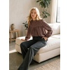 image:imageAstylish Womens Long Sleeve Gingham Tops Mock Neck Plaid Babydoll Tops 2026 Loose Flowy Blouses ShirtsBrown