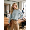 image:imageAstylish Womens Long Sleeve Gingham Tops Mock Neck Plaid Babydoll Tops 2026 Loose Flowy Blouses ShirtsLight Blue