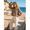 image:imageAstylish Womens Long Sleeve Gingham Tops Mock Neck Plaid Babydoll Tops 2026 Loose Flowy Blouses ShirtsLight Brown