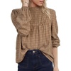 image:imageAstylish Womens Long Sleeve Gingham Tops Mock Neck Plaid Babydoll Tops 2026 Loose Flowy Blouses ShirtsLight Brown