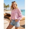 image:imageAstylish Womens Long Sleeve Gingham Tops Mock Neck Plaid Babydoll Tops 2026 Loose Flowy Blouses ShirtsRose Red