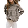 image:imageAstylish Womens Long Sleeve Gingham Tops Mock Neck Plaid Babydoll Tops 2026 Loose Flowy Blouses ShirtsBlack