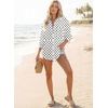 image:imageAstylish Women 2026 Loose Fit Tops Cotton Linen Button Down Shirts Collared Roll Up Long Sleeve V Neck BlousesY Black Polka Dot