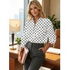 image:imageAstylish Women 2026 Loose Fit Tops Cotton Linen Button Down Shirts Collared Roll Up Long Sleeve V Neck BlousesY Black Polka Dot