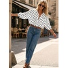image:imageAstylish Women 2026 Loose Fit Tops Cotton Linen Button Down Shirts Collared Roll Up Long Sleeve V Neck BlousesY Black Polka Dot