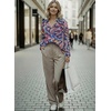 image:imageAstylish Women 2026 Loose Fit Tops Cotton Linen Button Down Shirts Collared Roll Up Long Sleeve V Neck BlousesY Blue Boho Floral