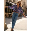 image:imageAstylish Women 2026 Loose Fit Tops Cotton Linen Button Down Shirts Collared Roll Up Long Sleeve V Neck BlousesY Blue Boho Floral