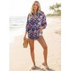 image:imageAstylish Women 2026 Loose Fit Tops Cotton Linen Button Down Shirts Collared Roll Up Long Sleeve V Neck BlousesY Blue Boho Floral