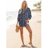 image:imageAstylish Women 2026 Loose Fit Tops Cotton Linen Button Down Shirts Collared Roll Up Long Sleeve V Neck BlousesY Blue Paisley