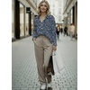 image:imageAstylish Women 2026 Loose Fit Tops Cotton Linen Button Down Shirts Collared Roll Up Long Sleeve V Neck BlousesY Blue Paisley