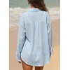 image:imageAstylish Women 2026 Loose Fit Tops Cotton Linen Button Down Shirts Collared Roll Up Long Sleeve V Neck BlousesY Sky Blue Stripe
